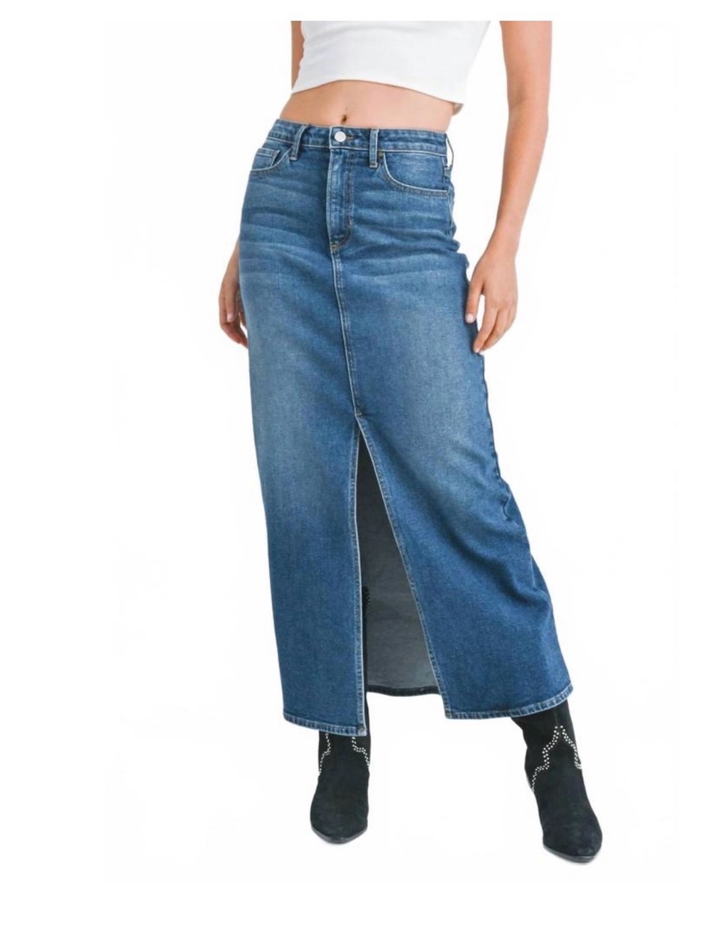 JUST BLACK DENIM High-Waist Maxi Skirt with Back Slit